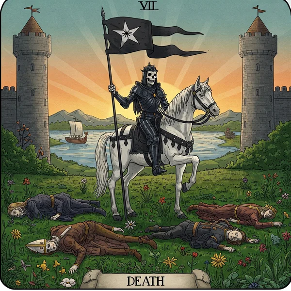 Rider-Waite Death tarot card imagery and symbolism.