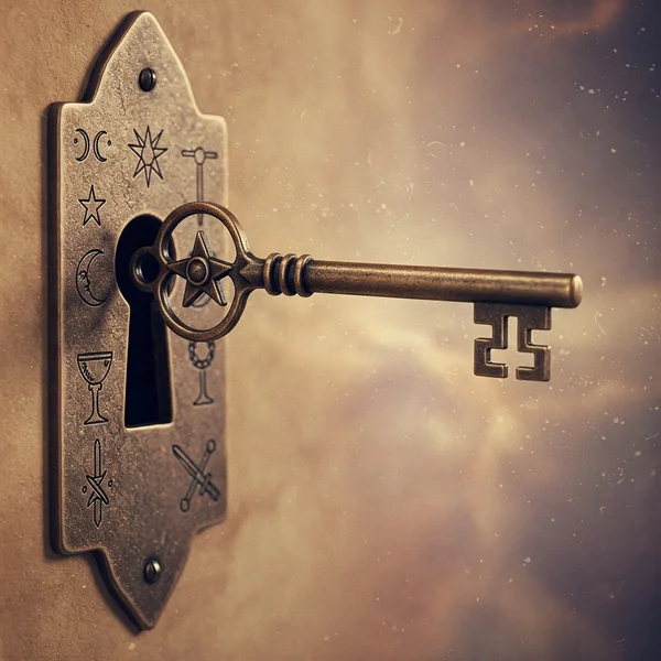 Key unlocking tarot insights, symbolizing good questions.