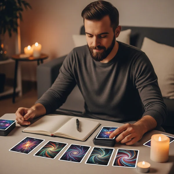 Preparing for tarot interpretation with calm mindset.