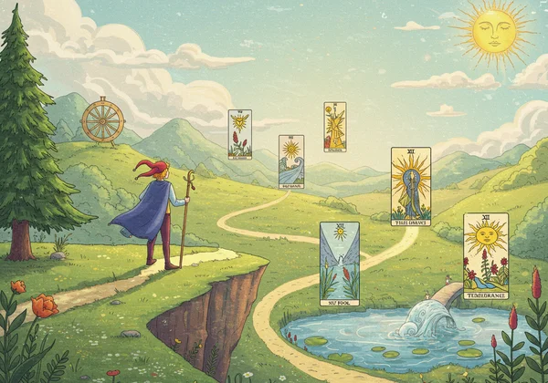 Illustration of the Fools Journey through tarot archetypes.