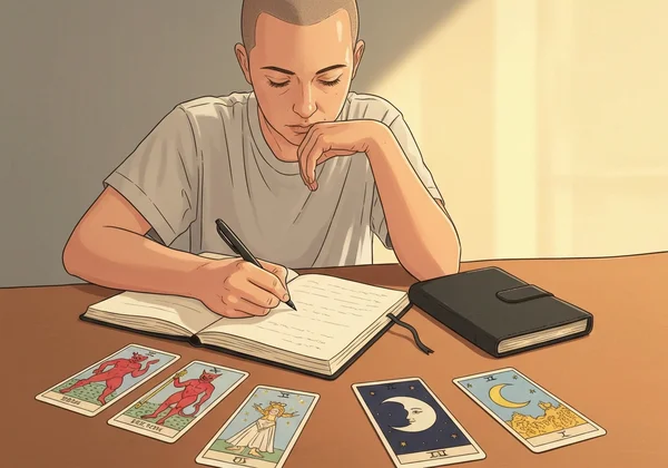 Woman journaling after a 6-card tarot reading