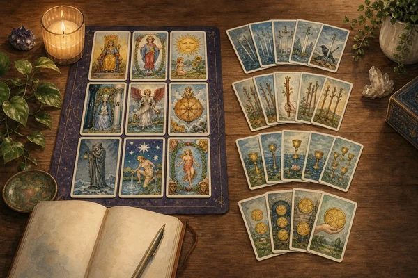 カードグループごとに配置されたTarotデッキ