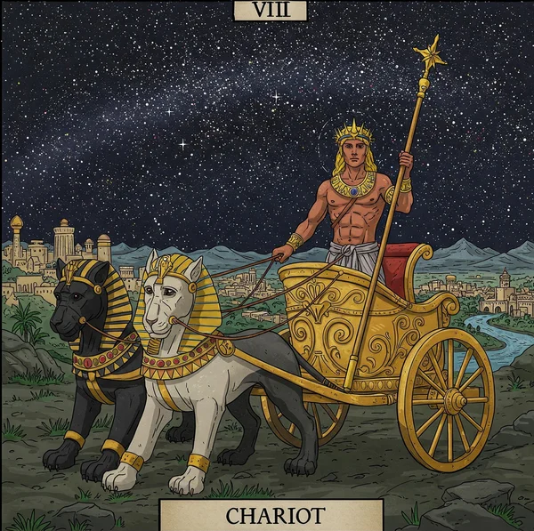 Chariot tarot card representing willpower & determination.