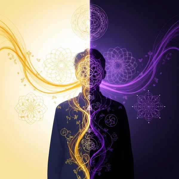 Silhouette integrating light & shadow, for shadow work tarot.