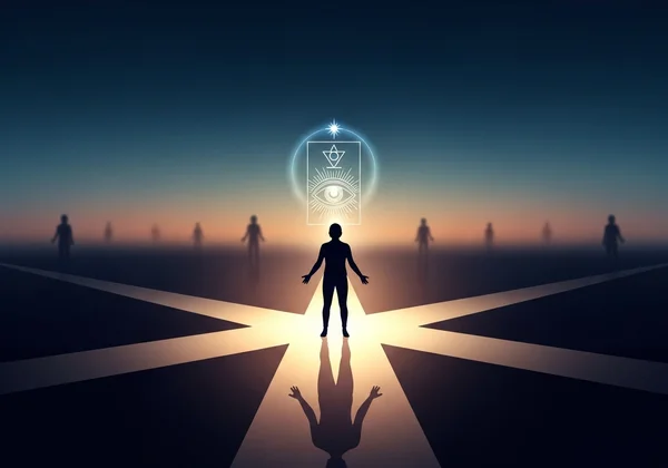Person confidently chooses a path, enlightened by tarot