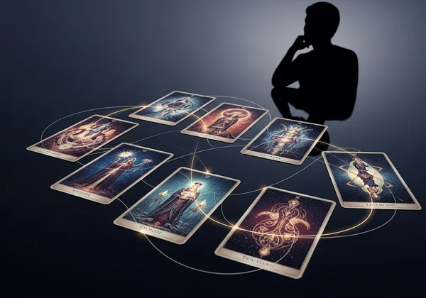 An example of a 6-card tarot relationship spread.