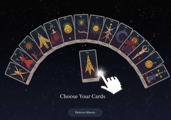 Interface of an online tarot reading with cards to choose.