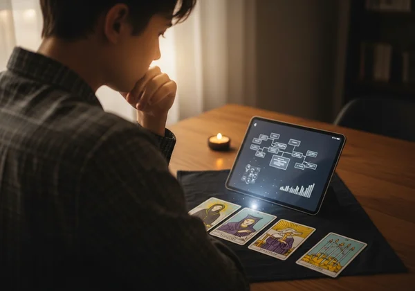 Person thoughtfully reflecting on a tarot reading guidance