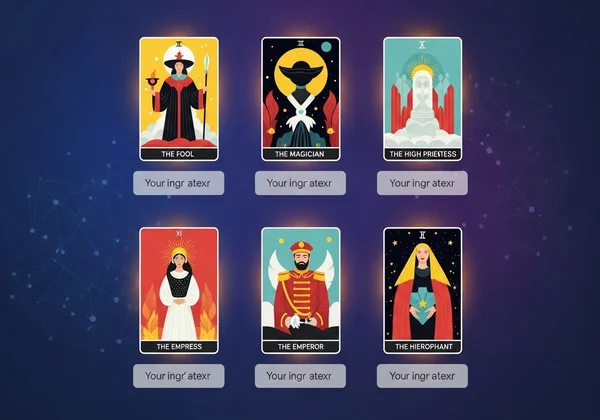 A digital representation of a 6-card tarot reading spread.