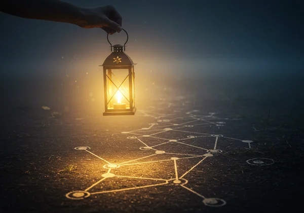 Warm lantern lighting the path